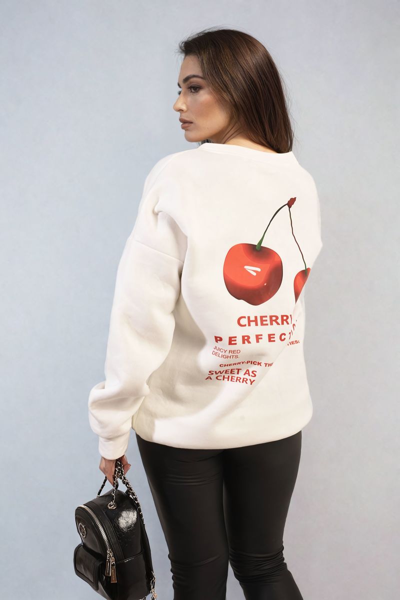 Cherry Printed Front and Back Design Oversized Knitted Jumper