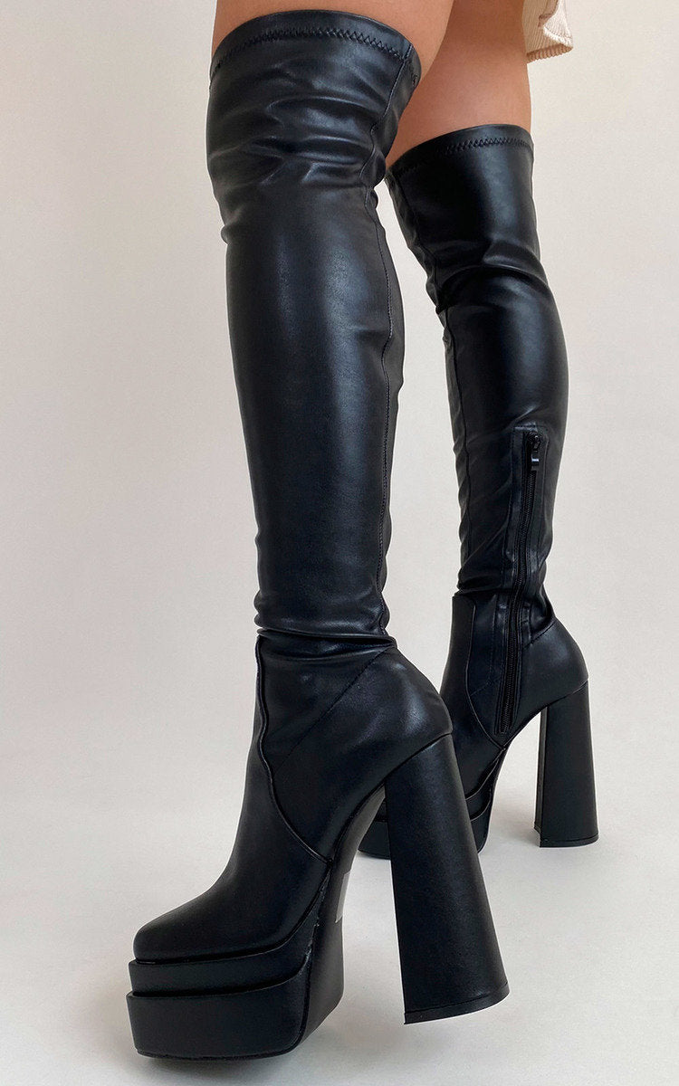 Block Heel Knee High Boots