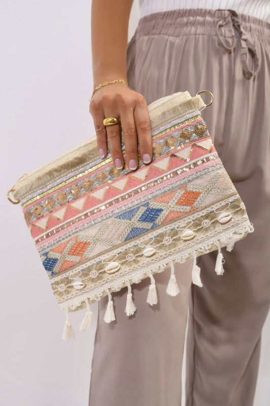 Pom Pom Boho Clutch Bag