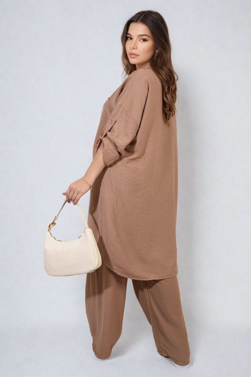 Oversized Button Front Shirt & Wide Leg Pants Co-ord Set