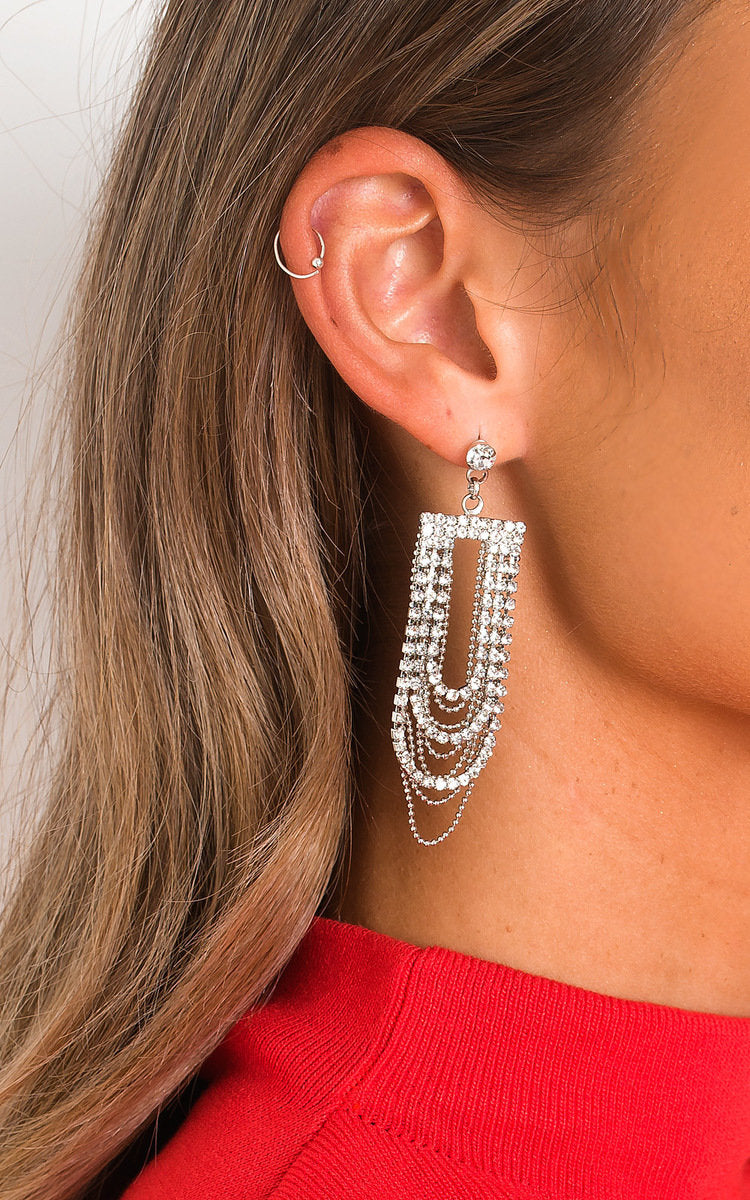 Chain Diamante Drop Earrings