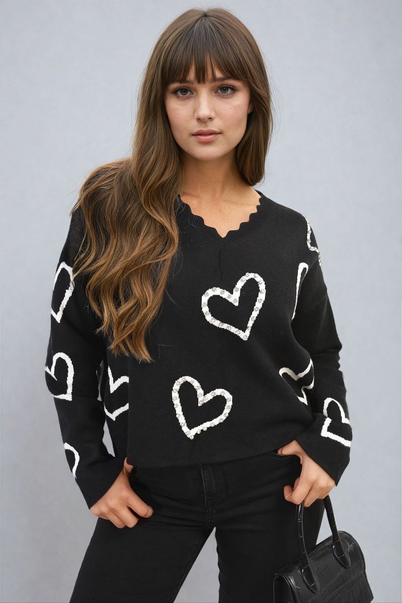 V-neck Stone Long Sleeve Knitted Jumper