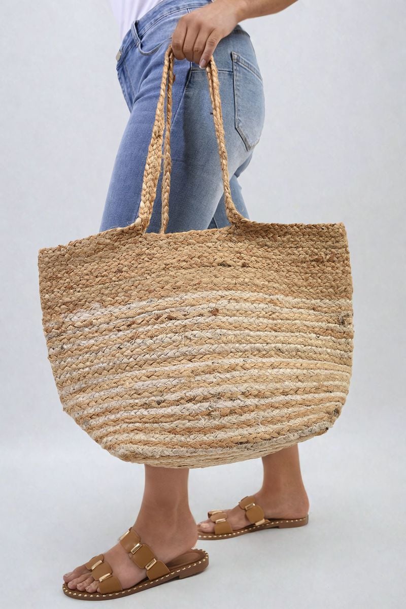 Striped Beach Braided Tote Bag