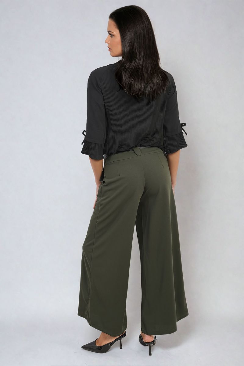 Belted High Waist Wide Leg Trouser