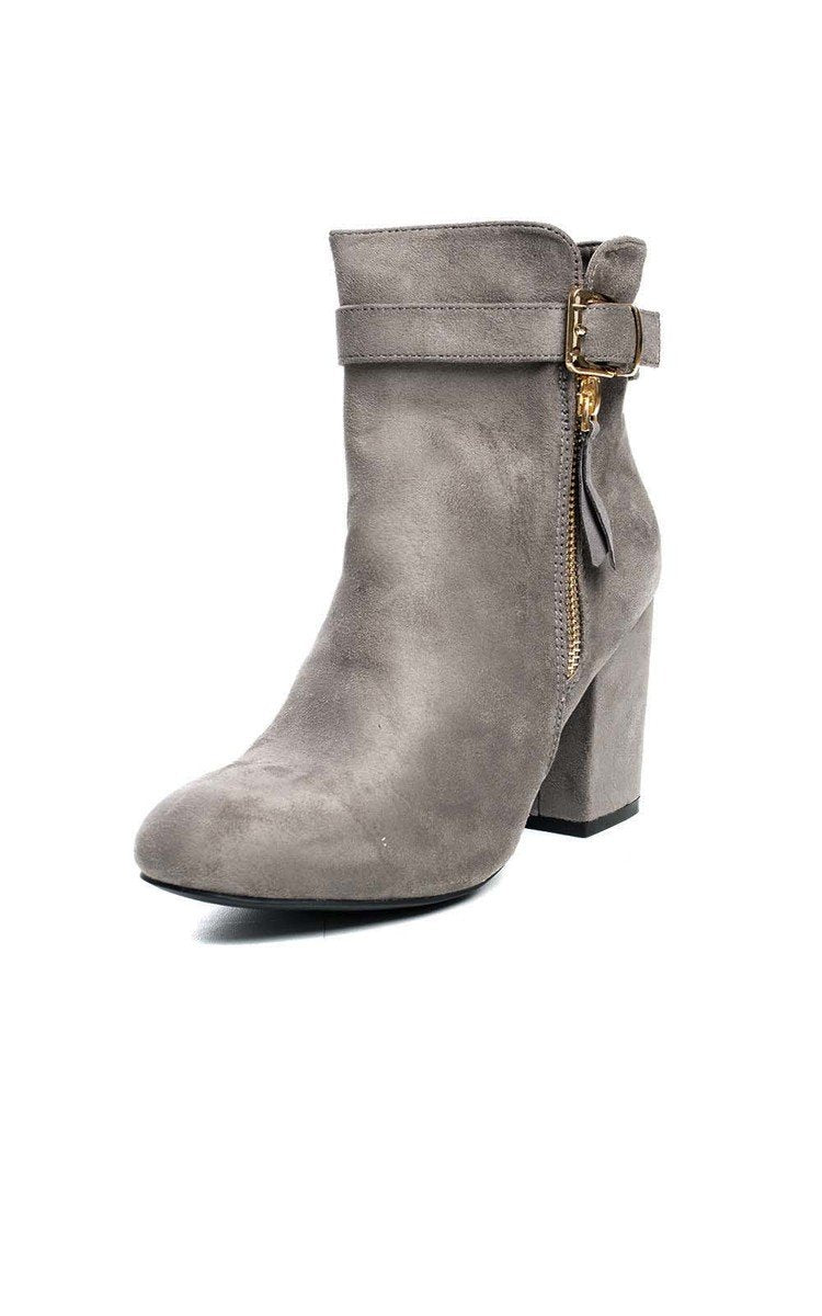 Buckle Faux Suede Ankle Boots