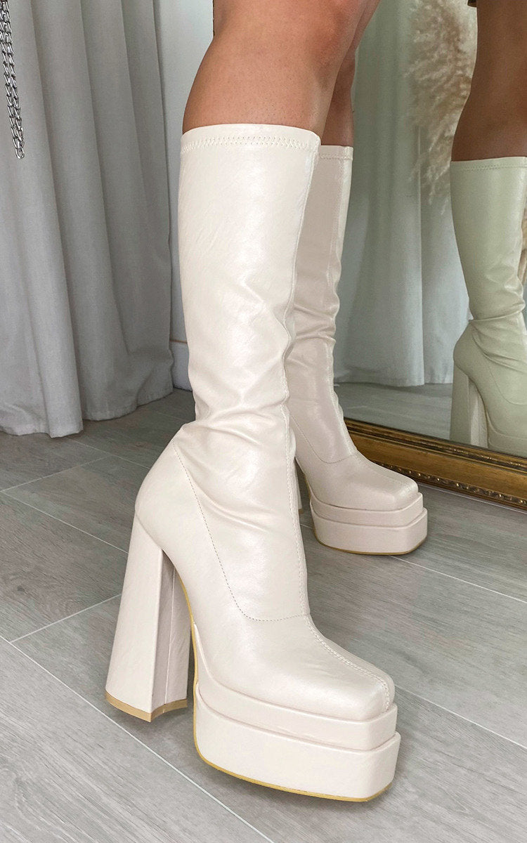 Block High Heel Boots with Zip Detail