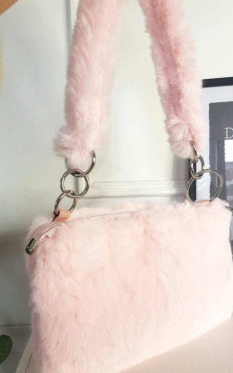 Faux Fur Shoulder Bag with Fluffy Strap